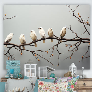 Contemporary Flock Of Birds On Branch - Bird Home Decor Art